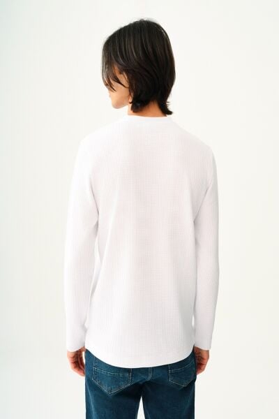 Loft 2033363 Beyaz Erkek Bisiklet Yaka Lif Desenli Regular Fit Sweat Tshirt