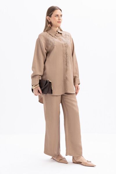 Allday S51317A0 Vizon Kadın Nakışlı Keten Gömlek