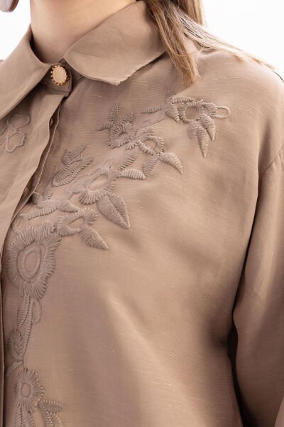 Allday S51317A0 Vizon Kadın Nakışlı Keten Gömlek