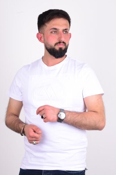 Cazador 24YCEEO04266 Beyaz Erkek Slim Fit Bisiklet Yaka Dar Kesim Kabartma Baskılı Tşört