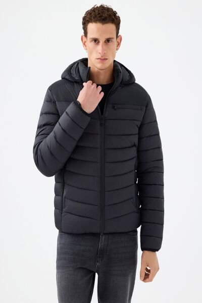 Loft 2033757 Antrasit Erkek Çok Cepli Kapüşonlu Kolu Ve Beli Lastikli Şişme Mont