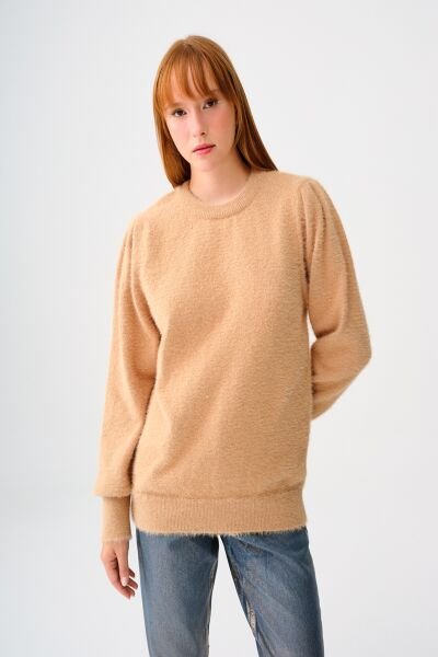 Loft 2038152 Bej Kadın Bisiklet Yaka Normal Kesim %100 Polyester Kazak