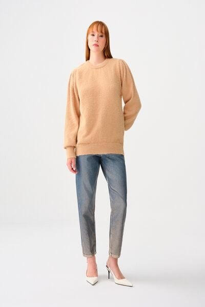 Loft 2038152 Bej Kadın Bisiklet Yaka Normal Kesim %100 Polyester Kazak