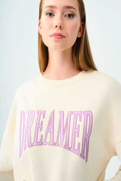 Loft 2035722 Ekru Kadın Yazı Baskılı Bisiklet Yaka İki İplik Sweat