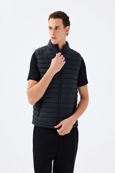 Loft 2033222 Siyah Erkek Sıfır Kollu Boydan Fermuarlı Şişme Yelek