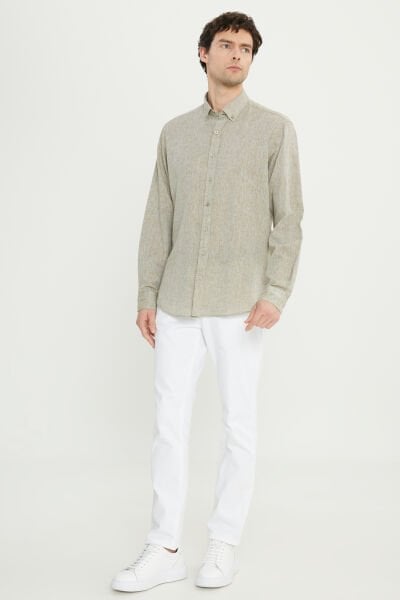 Altınyıldız ACE020252163 Haki Erkek Comfort Fit Düğmeli Yaka Uzun Kol Gömlek