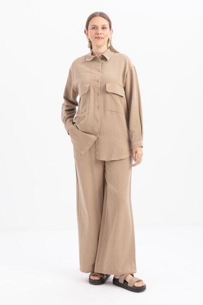 Allday S30082A0 Vizon Kadın Büyük Cepli Keten Pantolonlo Takım