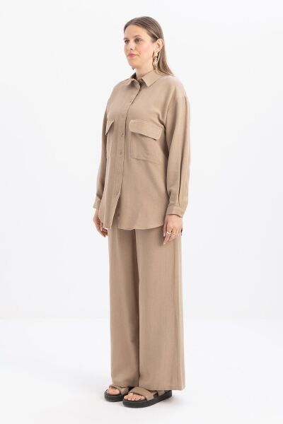 Allday S30082A0 Vizon Kadın Büyük Cepli Keten Pantolonlo Takım