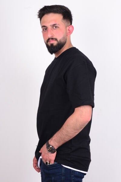 Cazador 24YCEEO04042 Siyah Erkek Relax Fit Bisiklet Yaka Rahat Kesim Tşört