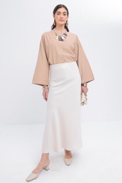 Allday BDB62077AL0 Kemik Kadın Beli Lastikli Saten Etek