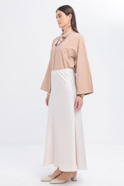 Allday BDB62077AL0 Kemik Kadın Beli Lastikli Saten Etek