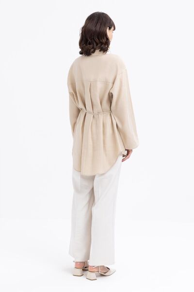 Allday S50247A0 Bej Kadın Yarım Patlı Beli Bağcıklı Tunik