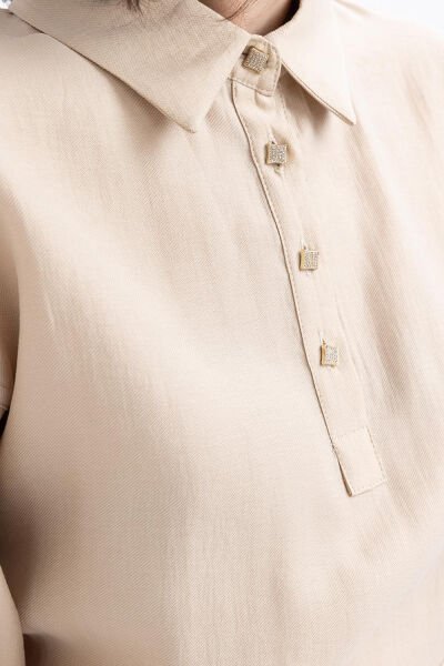 Allday S50247A0 Bej Kadın Yarım Patlı Beli Bağcıklı Tunik