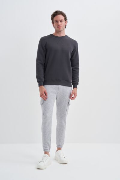 Cazador 56150 Antrasit Erkek Bisiklet Yaka Şardonlu Slim Fit Sweatshirt