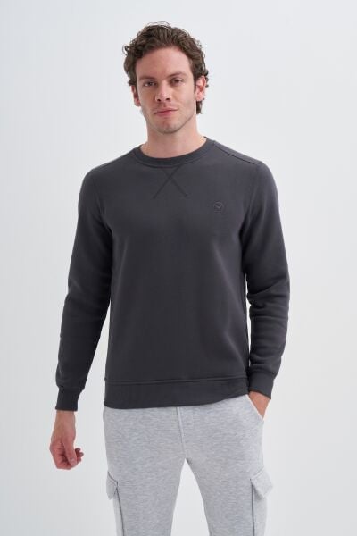 Cazador 56150 Antrasit Erkek Bisiklet Yaka Şardonlu Slim Fit Sweatshirt