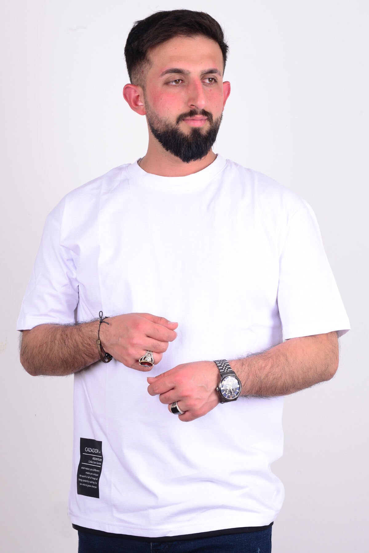 Cazador 24YCEEO04042 Beyaz Erkek Relax Fit Bisiklet Yaka Rahat Kesim Tşört