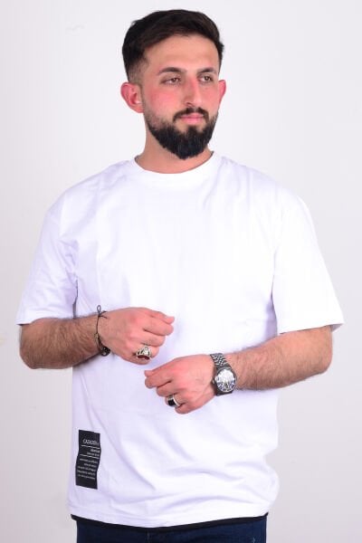 Cazador 24YCEEO04042 Beyaz Erkek Relax Fit Bisiklet Yaka Rahat Kesim Tşört