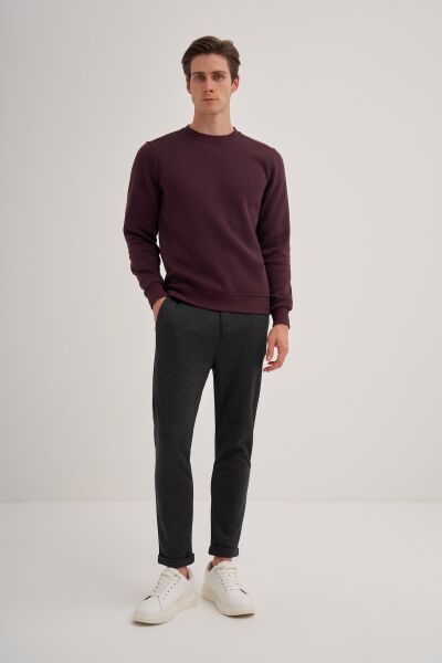 Cazador 56150 Vişne Erkek Bisiklet Yaka Şardonlu Slim Fit Sweatshirt