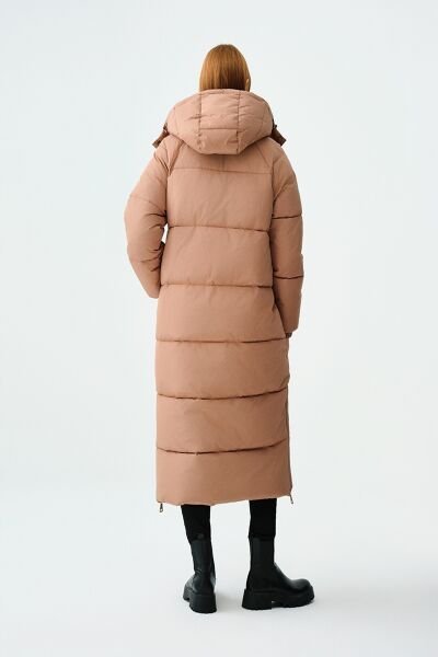 Loft 2037273 Bej Kadın Kapüşonlu Yandan Fermuar Yırtmaçlı Kolları Lastik Detaylı Mont