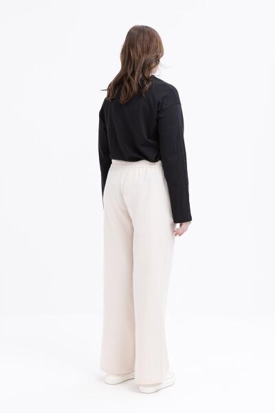 Allday S77125A9 Taş Kadın Büyük Beden Beli Lastikli Geniş Paça Keten Pantolon