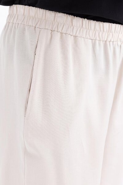 Allday S77125A9 Taş Kadın Büyük Beden Beli Lastikli Geniş Paça Keten Pantolon