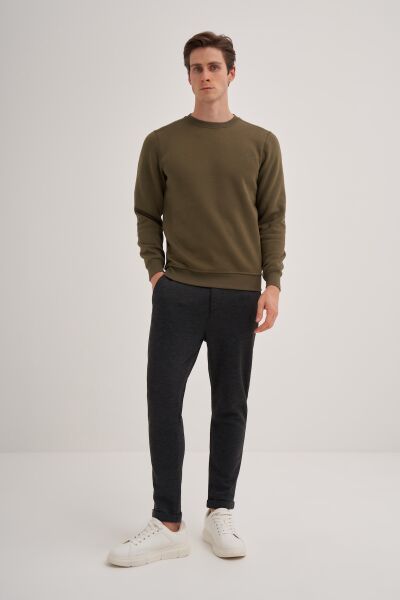 Cazador 56150 Haki Erkek Bisiklet Yaka Şardonlu Slim Fit Sweatshirt