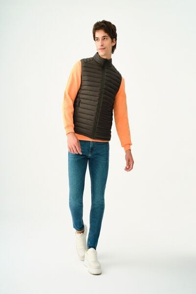 Loft 2033222 Koyu Haki Erkek Sıfır Kollu Boydan Fermuarlı Şişme Yelek