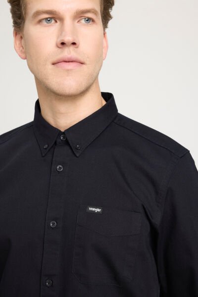 Wrangler W241464001 Siyah Erkek Regular Fit Tek Cep Detaylı  Kot Gömlek