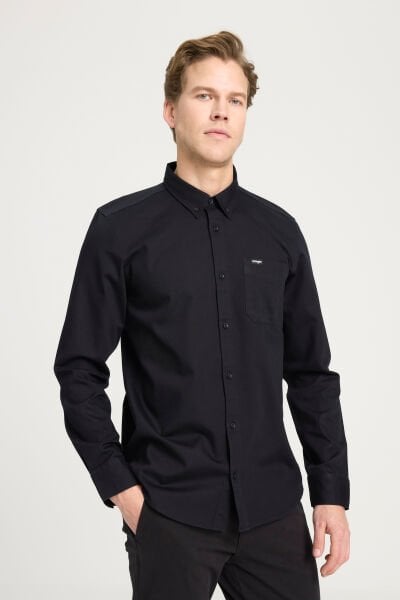 Wrangler W241464001 Siyah Erkek Regular Fit Tek Cep Detaylı  Kot Gömlek