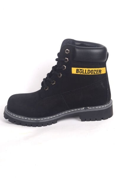 Bulldozer 240602 Ortepedik Taban Yandan Desenli Bağcıklı Siyah Nubuk Unisex Kışlık Bot Ayakkabı