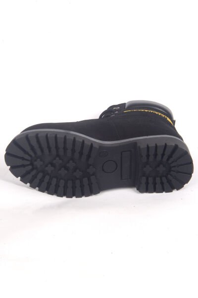 Bulldozer 240602 Ortepedik Taban Yandan Desenli Bağcıklı Siyah Nubuk Unisex Kışlık Bot Ayakkabı
