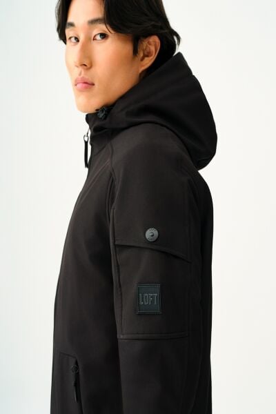 Loft 2030155 Siyah Erkek Kapüşonlu Astarsız Çok Cepli Mont