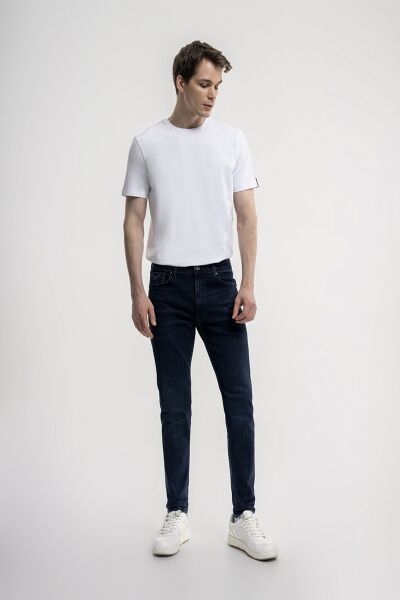 Loft 2035717 Koyu Mavi Erkek Justin Skinny Fit Basic Düşük Bel Daralan Paça Dar Kesim %98 Pamuk Kot Pantolon