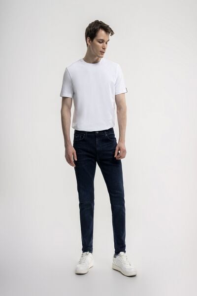 Loft 2035717 Koyu Mavi Erkek Justin Skinny Fit Basic Düşük Bel Daralan Paça Dar Kesim %98 Pamuk Kot Pantolon