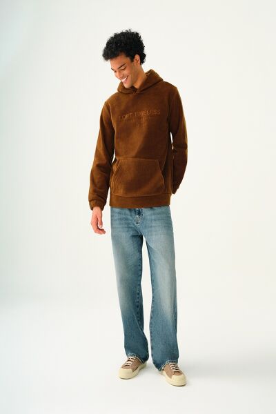 Loft 2037418 Latte Erkek Kapüşonlu Kanguru Cepli İçi Poları Sweat