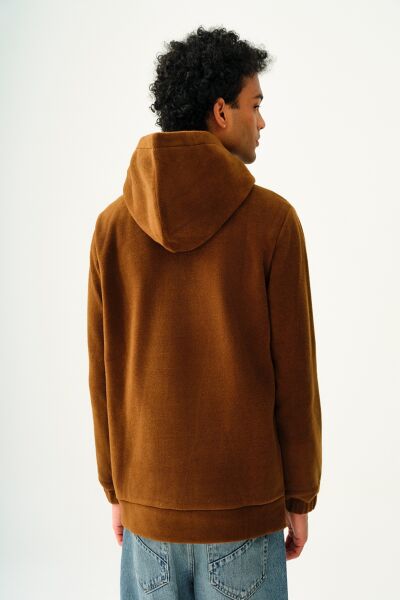 Loft 2037418 Latte Erkek Kapüşonlu Kanguru Cepli İçi Poları Sweat