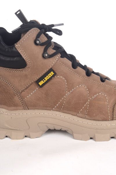 Bulldozer 250108 Bağcıklı Yandan Fermuarlı Ortepedik Taban Yarı Boğazlı Vizon Nubuk Erkek Kışlık Bot Ayakkabı