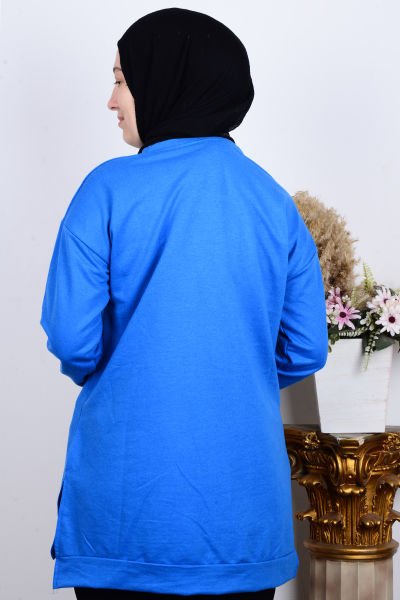 New Face 4458 Saks Kadın Bisiklet Yaka Yandan Yırtmaçlı Miu Baskılı Sweat