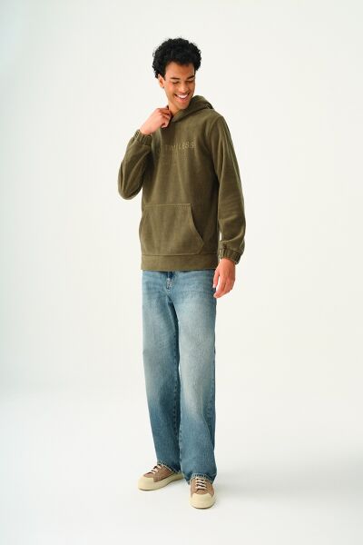 Loft 2037418 Haki Erkek Kapüşonlu Kanguru Cepli İçi Poları Sweat