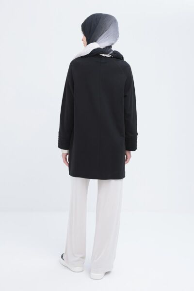 Allday S50255A0 Siyah Kadın Bisiklet Yaka Manşeti Nervür Detaylı Yırtmaçlı Likralı Tunik