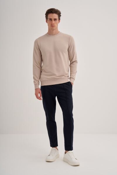 Cazador 56100 Bej Erkek Bisiklet Yaka 2 İplik Slim Fit Sweatshirt