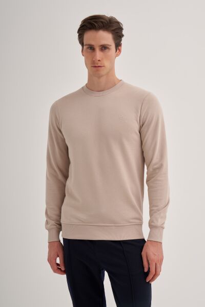 Cazador 56100 Bej Erkek Bisiklet Yaka 2 İplik Slim Fit Sweatshirt