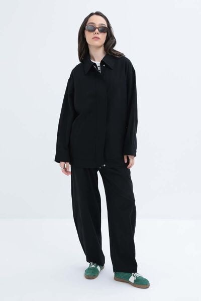 Allday S85051A0 Siyah Kadın Etek Ucu Lastikli Fermuarlı Kadın Ceket