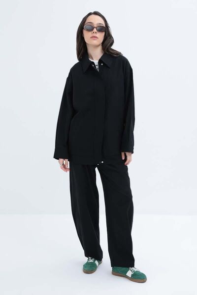 Allday S85051A0 Siyah Kadın Etek Ucu Lastikli Fermuarlı Kadın Ceket