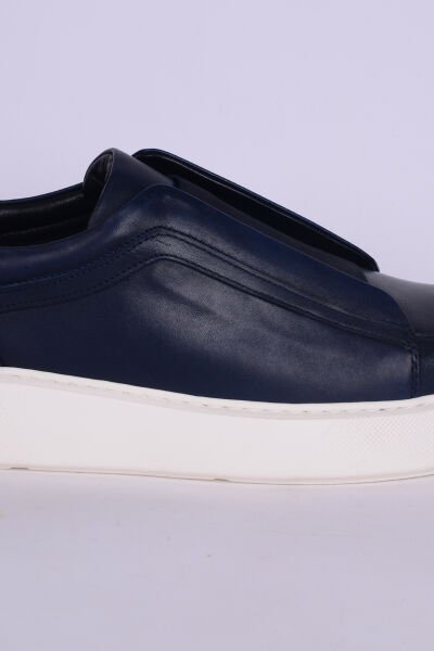 New Onix 1281 Deri Rahat Taban Bağcıksız Yüksek Taban Lacivert Günlük Erkek Ayakkabı