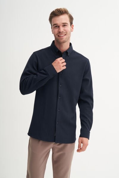 Cazador 23145 Lacivert Erkek Fitilli Regular Fit Gömlek