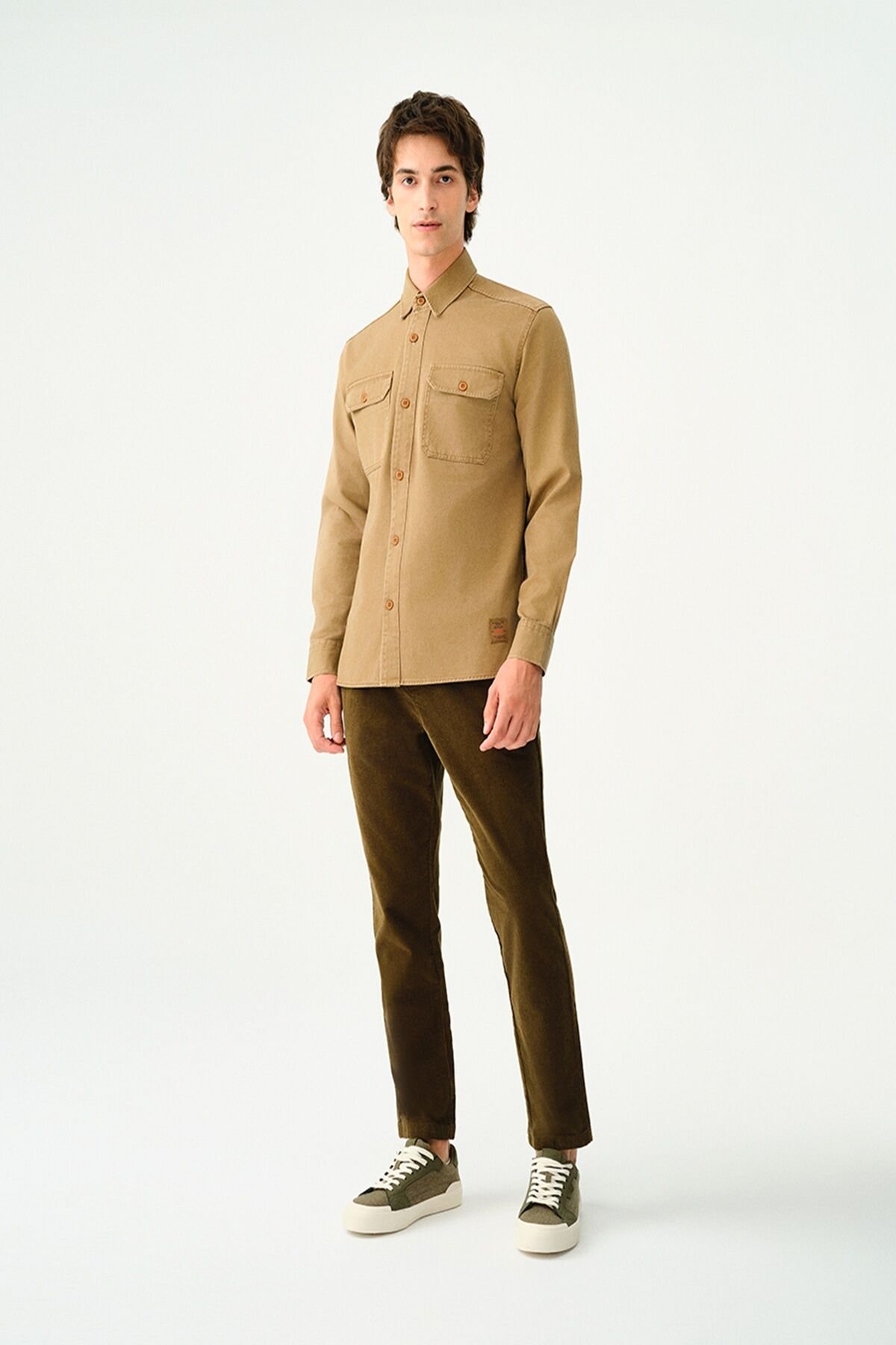 Loft 2037284 Cord Fabric Slection Koyu Haki Dik Kumaş Cepli Belden Lastikli İp Detayliı Keten Pantalon