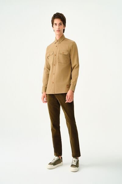 Loft 2037284 Cord Fabric Slection Koyu Haki Dik Kumaş Cepli Belden Lastikli İp Detayliı Keten Pantalon