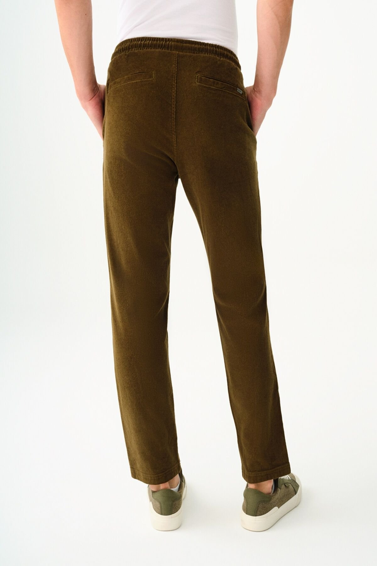 Loft 2037284 Cord Fabric Slection Koyu Haki Dik Kumaş Cepli Belden Lastikli İp Detayliı Keten Pantalon
