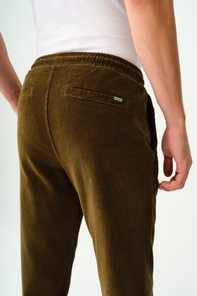 Loft 2037284 Cord Fabric Slection Koyu Haki Dik Kumaş Cepli Belden Lastikli İp Detayliı Keten Pantalon